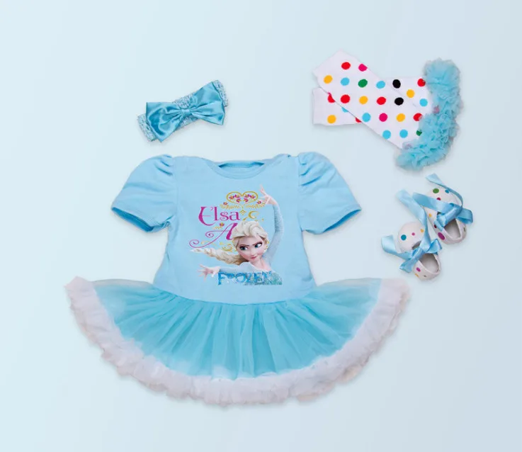 

Cute Newborn Baby Girl Costumes Infant Elsa Rompers Tutu Dress Dot Shoes Leg Warmers Hairband Princess Clothing Sets Birthday