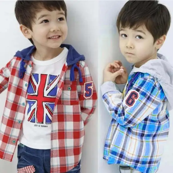 Куртка в клетку для маленьких мальчиков хлопковая куртка с длинными рукавами и капюшоном верхняя одежда для ребенка Новинка для детей от 1 года до 5 лет