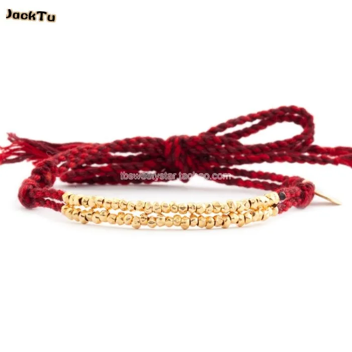 

wholesale gold nuggets darker red cotton single friendship wrap bracelet