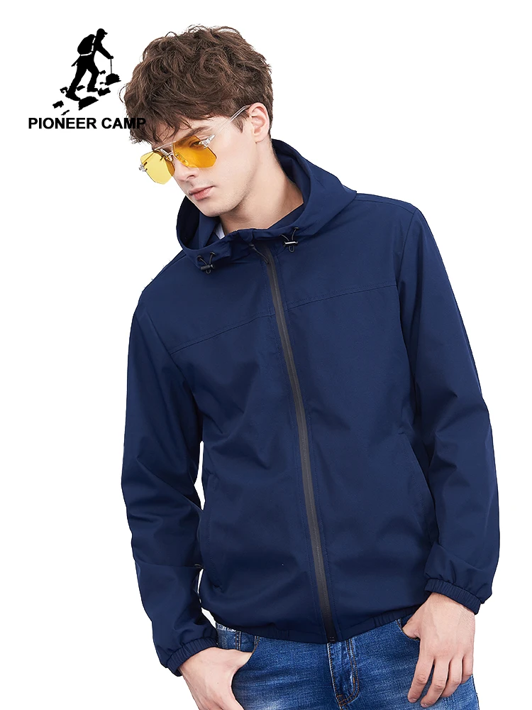 

Pioneer camp new hooded jackets men brand clothing casual solid waterproof zipper jacket coat male white striped coats AJK801335