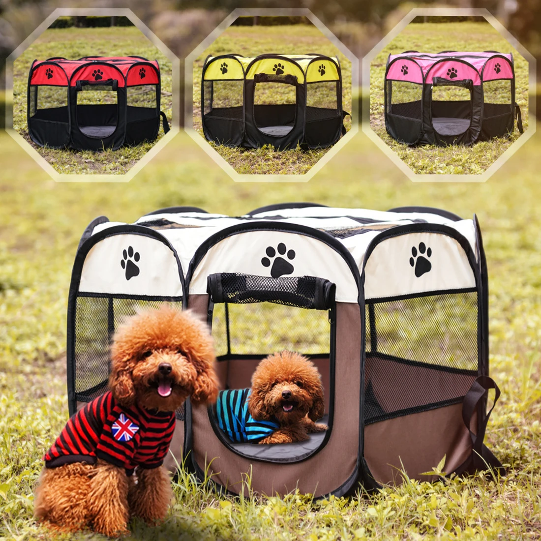 Pet tent Portable Folding Dog House Cage Dog Cat Tent Playpen Puppy Kennel Easy Operation Octagonal Fence Outdoor Supplies