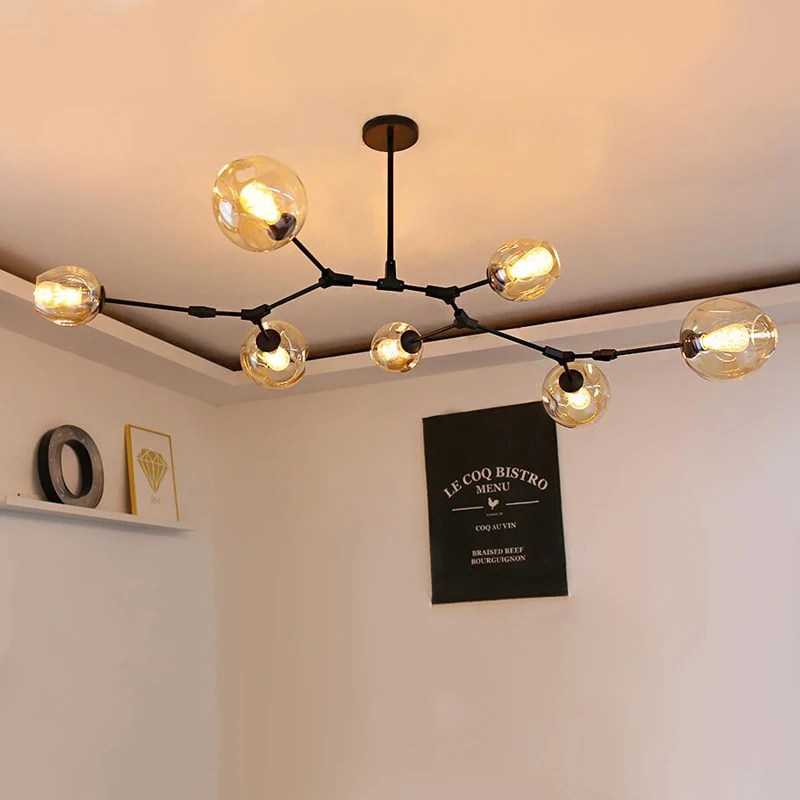 

Nordic Creative Molecular Chandelier Post Modern Living Room Bedroom Dining Room Chandeliers Personality Glass Lamps