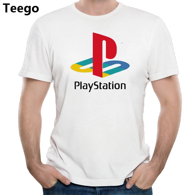 Летние мужские модная футболка Playstation логотип узор 100% хлопок реглан Топ Тис