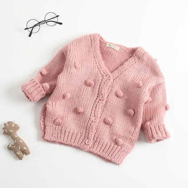 Милые вязаные свитера для маленьких девочек верхняя одежда для детей 6, 18, 1, 2, 3 лет, осенне-зимний детский свитер, куртка, пальто одежда для малышей - Цвет: Pink