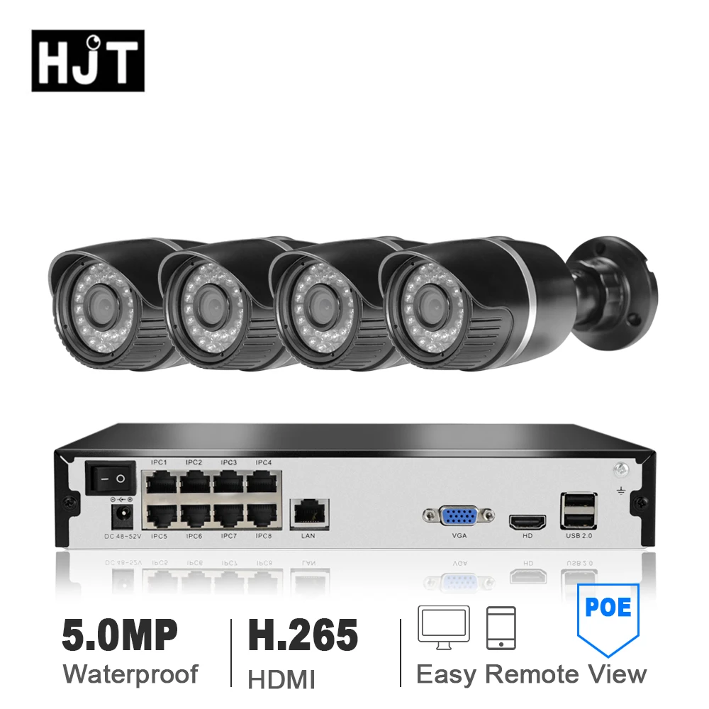 

HJT H.265 4CH/8CH POE Network Camera 8CH POE NVR CCTV Camera Black 36IR Night Vision 48V P2P Onvif 2.4 Waterproof