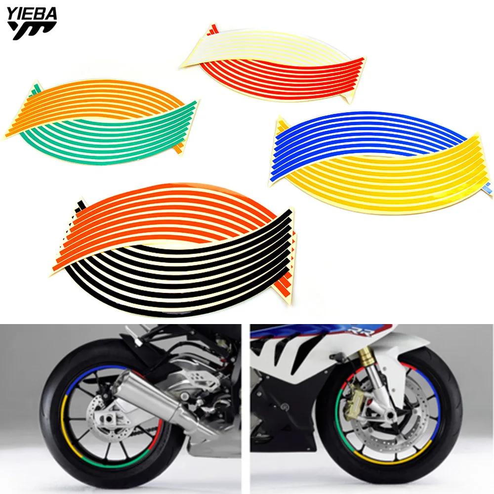

16 Strips Wheel Sticker Reflective Rim Stripe Tape Bike Motorcycle Car 17 18inch For Kawasaki z800 z1000 YamahaTMAX500 530 MT-07