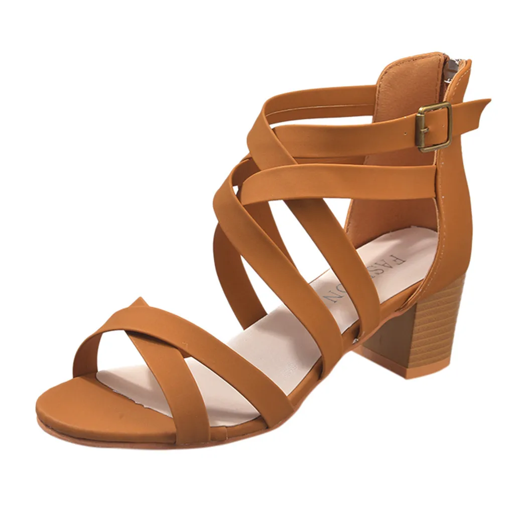 

Jaycosin sandals ladies new European and American solid color square with zipper casual shoes Roman shoes cool shoes