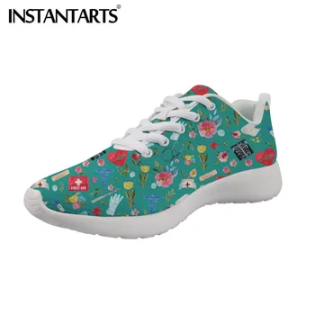 

INSTANTARTS Nurse Medical Flats Shoes Women's Summer Sneakers 3D Nurses Print Female Lace Up Casual Shoes Air Mesh Trainer Shoes