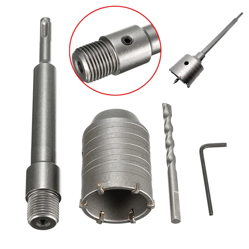 Hot Sale 1Set 50mm SDS Plus Shank Concrete Cement Stone Wall Hole Saw Drill Bit With 200mm Connecting Rod Wrench 4 in 1 kit 65mm concrete drill bit with wall hole saw cutter brick cement stone 200mm connecting rod with wrench