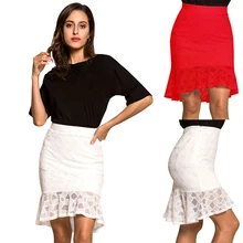 Сексуальные кружевные открытые пустые Твердые гофрированные средней длины рыбий хвост юбка высокая талия бедра молния нерегулярные