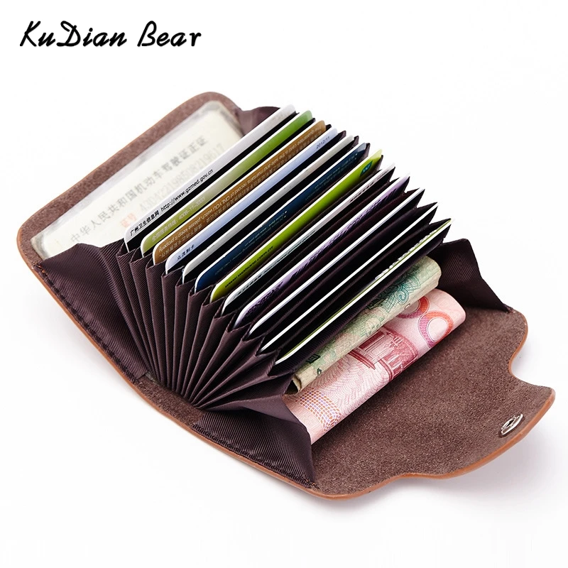 

KUDIAN BEAR Leather Credit Card Holder 20 Card Slot Minimalist Business Card Holder Travel Card Organizer Porte Carte BIH052PM49