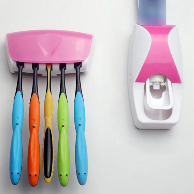 Bathroom Gadgets Automatic Toothpaste Dispenser + 5pcs Toothbrush Holder Set Wall Mount Rack Bath Oral Bathroom Accessories Bathroom Gadgets Automatic Toothpaste Dispenser + 5pcs Toothbrush Holder Set Wall Mount Rack Bath Oral Bathroom Accessories