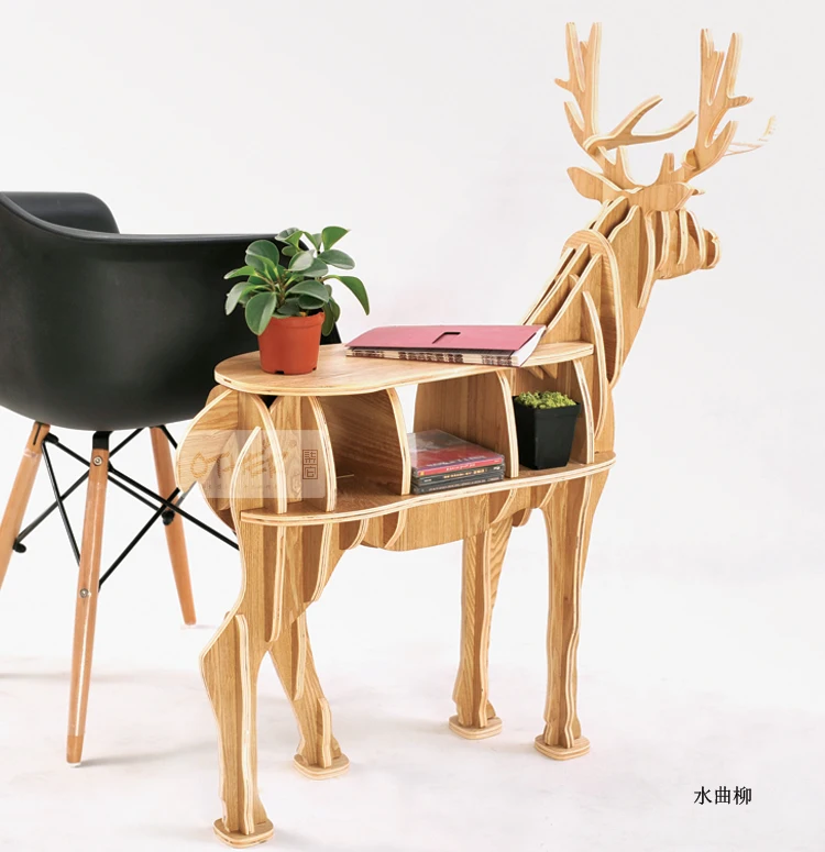

100% birch wood deer table European DIY Arts Crafts Home Decoration deer wood craft gift desk self-build puzzle furniture