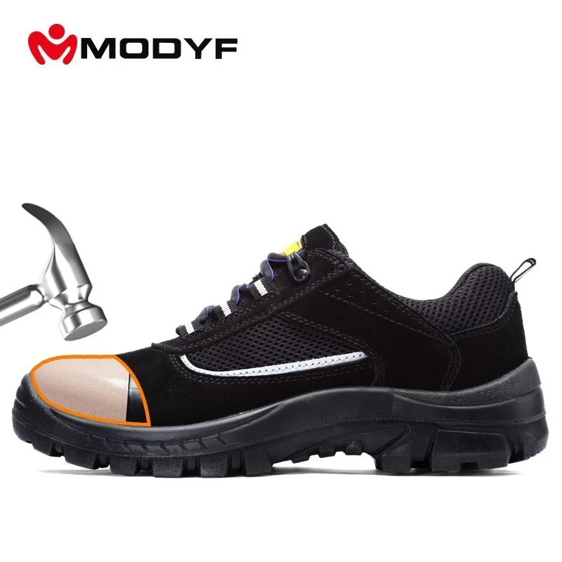 

MODYF Men Steel Toe Mesh Safety Shoes Lightweight Breathable Reflective Men's Work Shoes Anti-smashing Men Boots Rubber Sole