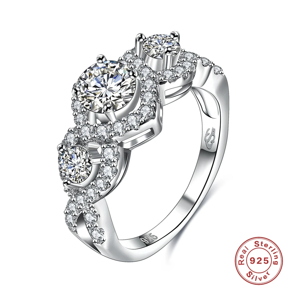 100 Sterling S925 Silver Rings For Women Fine Jewelry Cubic Zirconia