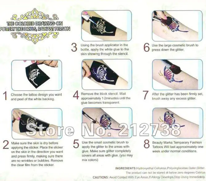 100pcs Airbrush Glitter Tattoo Stencil Woman Girl Kids Drawing Template Small Cute Flower Butterfly Cartoon Henna Tattoo Stencil