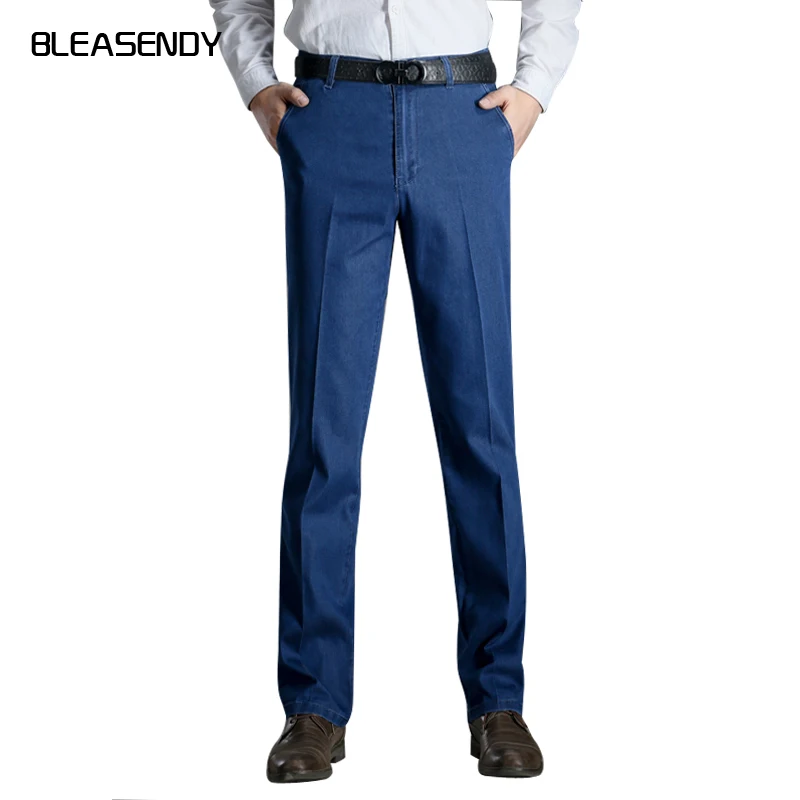 

2018 New Summer Men's Loose Straight Jeans High Waist Stretch Male Denim Elastic Jeans Plus Size 38 40 42 44 Brands Clothing