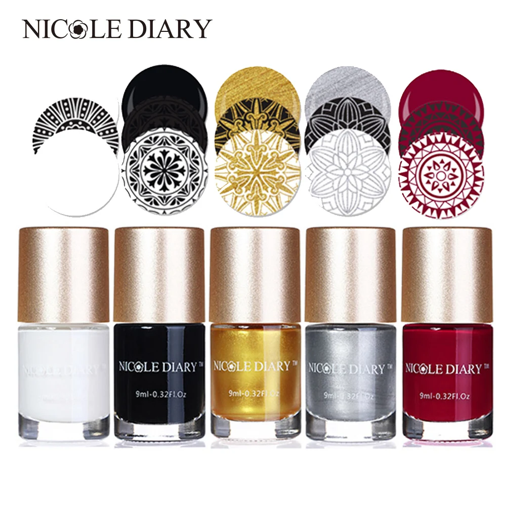 NICOLE DIARY 9 мл тиснение лак Весенняя серия лак для ногтей лак 21 Цвета 5 бутылок