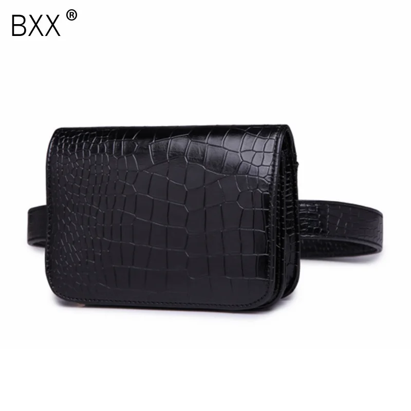 

[BXX] 2019 Spring Summer Woman Personality New Black Color Crocodile Pattern PU Leather Waistbag All Match LM195