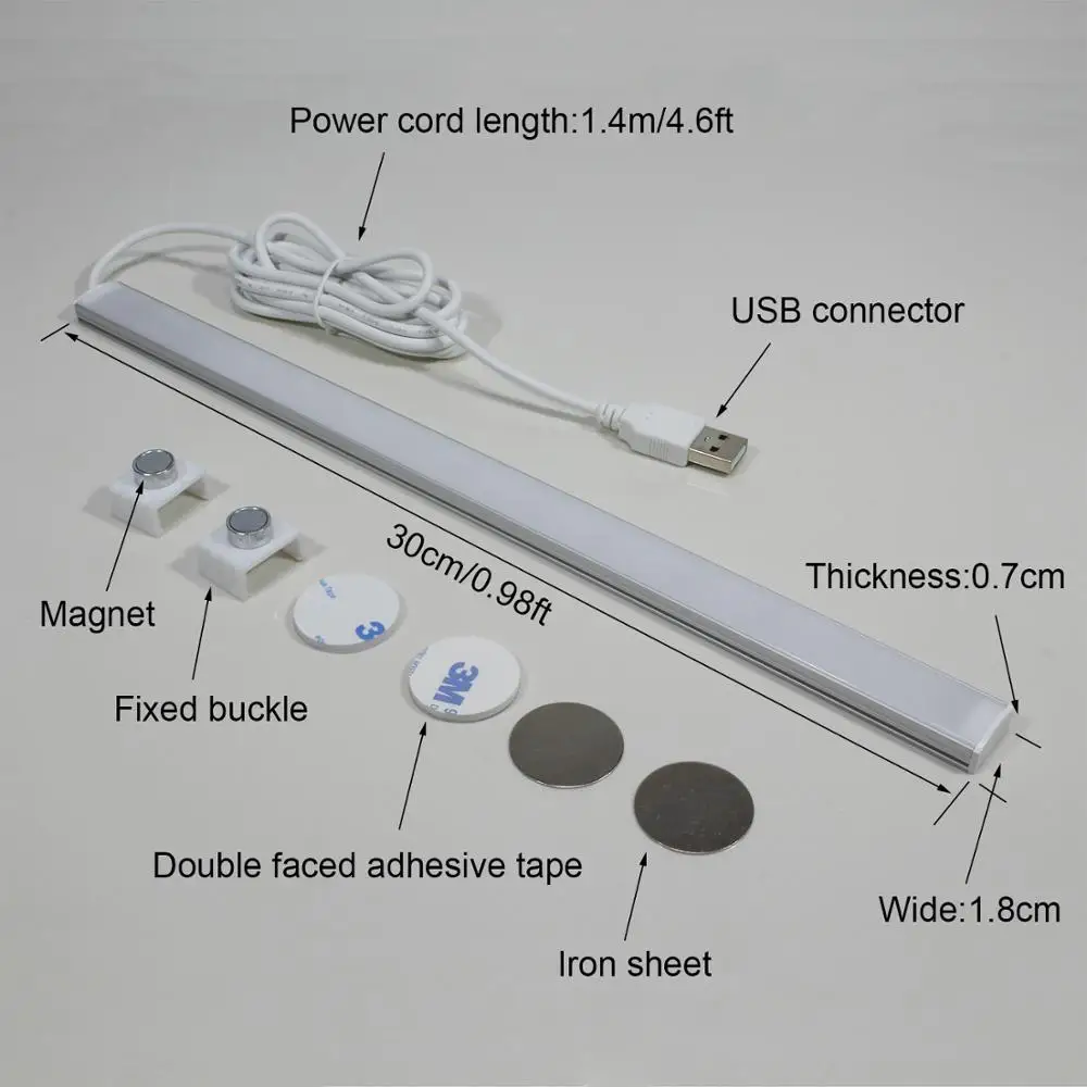 IKS светодиодный 12in с регулируемой яркостью сенсорный переключатель светодиодный светильник, 5V USB светодиодный светильник, монтируемый на магните, супер тонкий счетчик светильник s