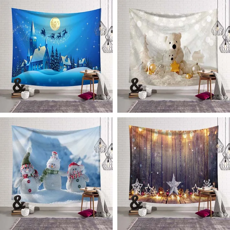 Newest Christmas Eve Decoration Wall Blanket Bear Gifts Pattern Star Lamp Snowman XMAS Wall Hanging Tapestry Bed Sheet Sofa Mat