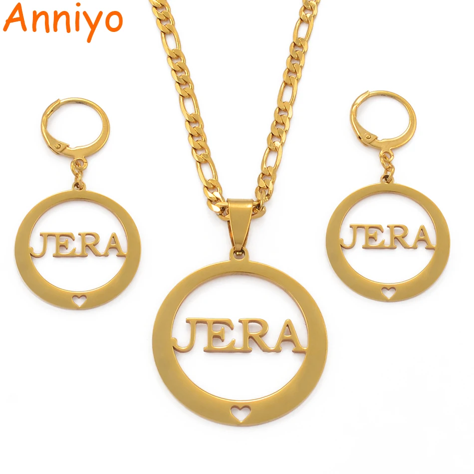 Ожерелье и серьги Anniyo Name JERA для женщин комплект из кулона золотистого цвета