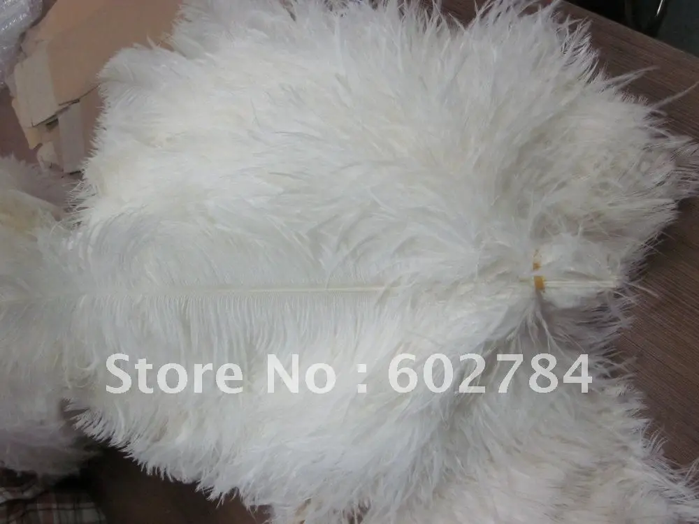

Wedding deraction Ostrich Feathers 100pcs/ lot 16-18inch 40-45cm pure white ostrich plume with beige center
