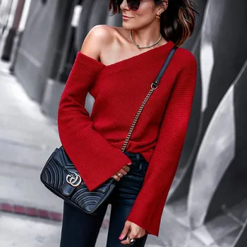 

Spring Autumn Women Sweater Long Sleeve Irregular Collar Casual Knitted Pullover Tops Female Sweaters Plus Size