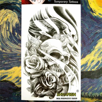 

SHNAPIGN black crow skull Temporary Tattoo Body Art,12*20cm Flash Tattoo Stickers,Waterproof Fake Tatoo Henna Tatto Wall Sticker