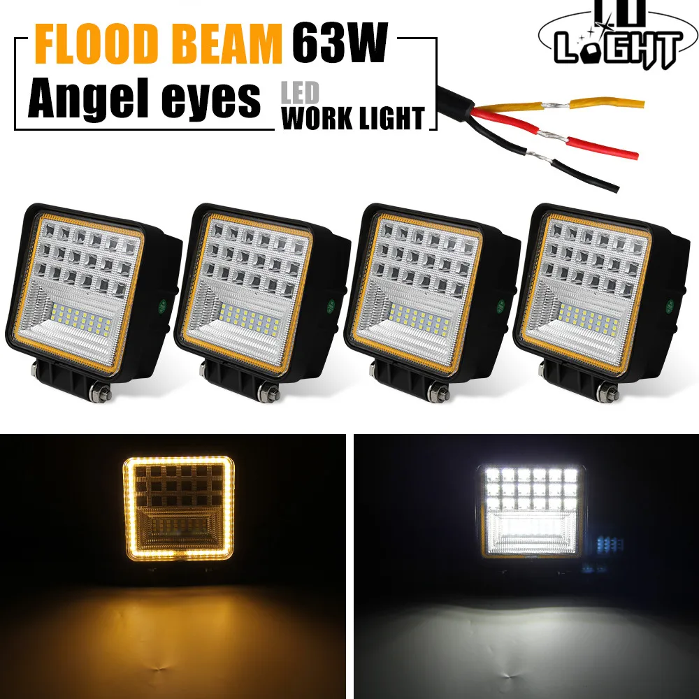 

CO LIGHT 4Pcs Car Led Work Light 63W External Fog Lights Flood Beam Auto Worklight Driving Lamp for 12V 24V Vehicle SUV ATV Car