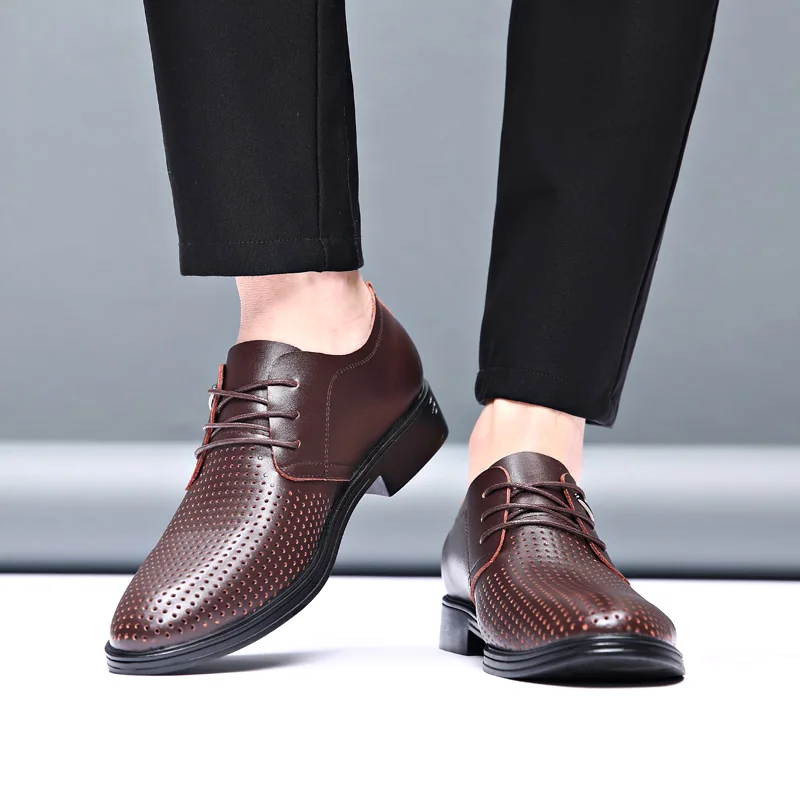 Merkmak/Летние кожаные мужские туфли в деловом стиле; модные мужские туфли на низком каблуке с круглым носком; удобные офисные модельные туфли размера плюс 37-47