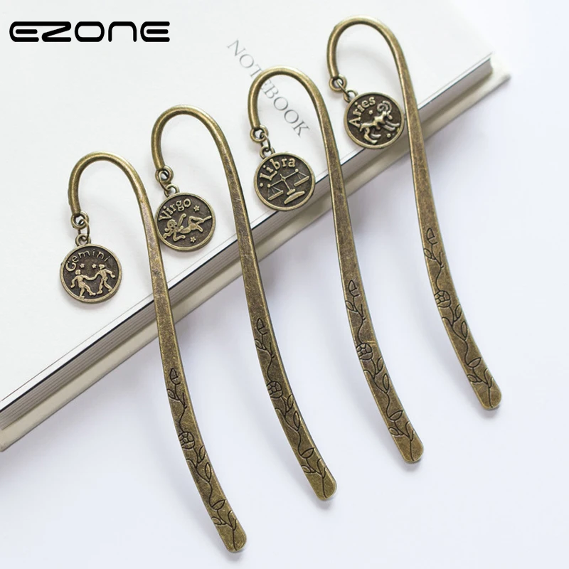 

EZONE Chinese Style Classical Bookmark Design Of Hairpin Shape With Twelve Constellation Pendant Book Mark School Office Supply