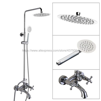 

Polished Chrome Wall Mounted Rainfall Bath Shower Faucet Swivel Tub Taps Bathroom Shower Mixers with Handshower Ncy359