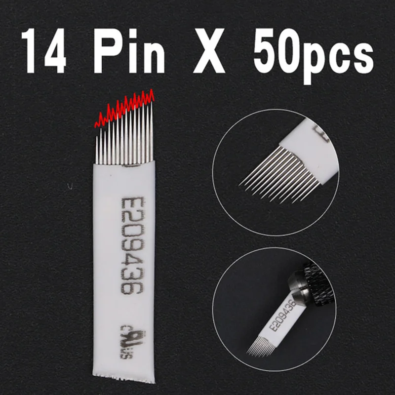 

50pcs Wave 14 Pins Flex Microblading Needles Permanent Makeup Eyebrow Tatoo Blades Wire Drawing Eyebrow Needle For Tattoo Manual