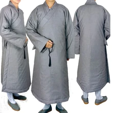 Унисекс Зима монахи теплые хлопковые длинные robebuddhist аббат одежда nungown лежал форма медитации martral искусств одежда серый