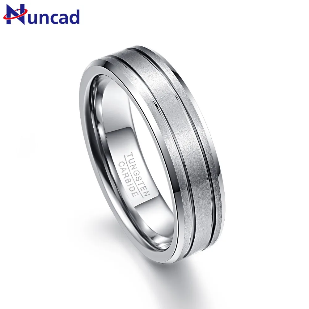 

Nuncad Men's 6mm Two Grooves Matte Finish Beveled Edge Tungsten Wedding Bands Size 7 to 12