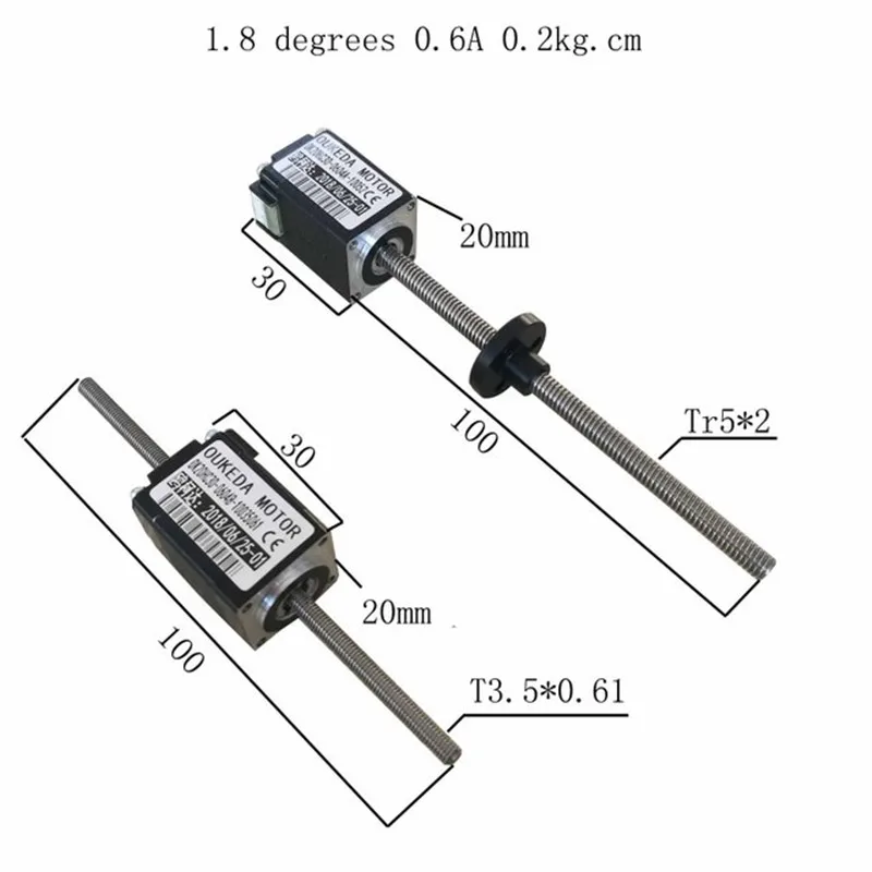 Линейный шаговый двигатель NEMA 8 свинцовый винт шаговый двигатель непленительный и внешний тип с 100 мм длиной Tr5* 2 и Tr3.5* 0,61 резьбой