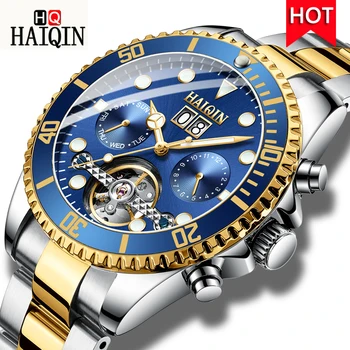 

HAIQNI Men's Watches Watch Men Machinery Men Luxury Gold Watch Stainless Steel Waterproof Fashion Casual Clock Relogio Masculino