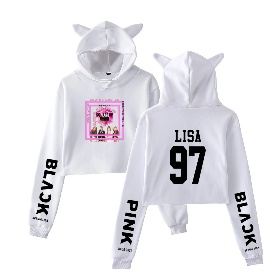 Frdun تومي Kpop Blackpink القط هوديس البلوز النساء المحاصيل أعلى البلوز البلوفرات مثير فتاة Fasion جديد عارضة البلوز