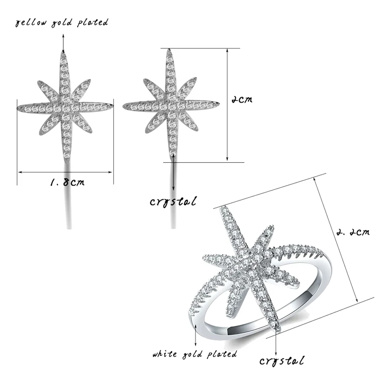 SINLEERY Glaring Звезда Дизайн Свадебные Ювелирные наборы элегантные женские модные серебряные серьги и кольца наборы TZ053 SSP