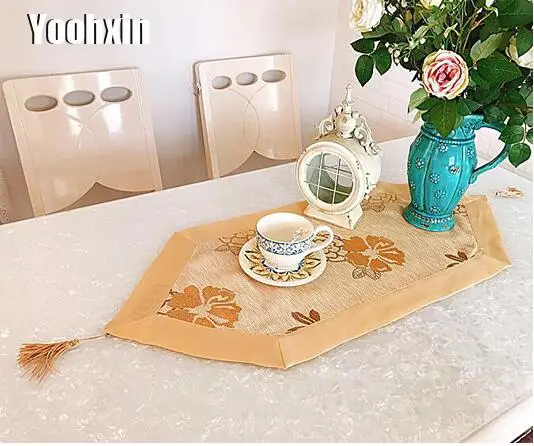 

Modern lace satin Table Runner flag Gold table cloth cover mantel Christmas coffee tea tablecloth nappe Garden Wedding decor