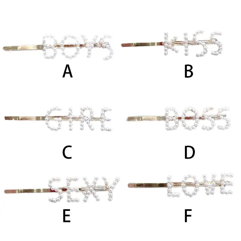 Женские Винтажные заколки для волос с одним словом, роскошные искусственные жемчужины, забавные буквы, алфавит, шпильки, металлический сплав, вечерние прямые волосы