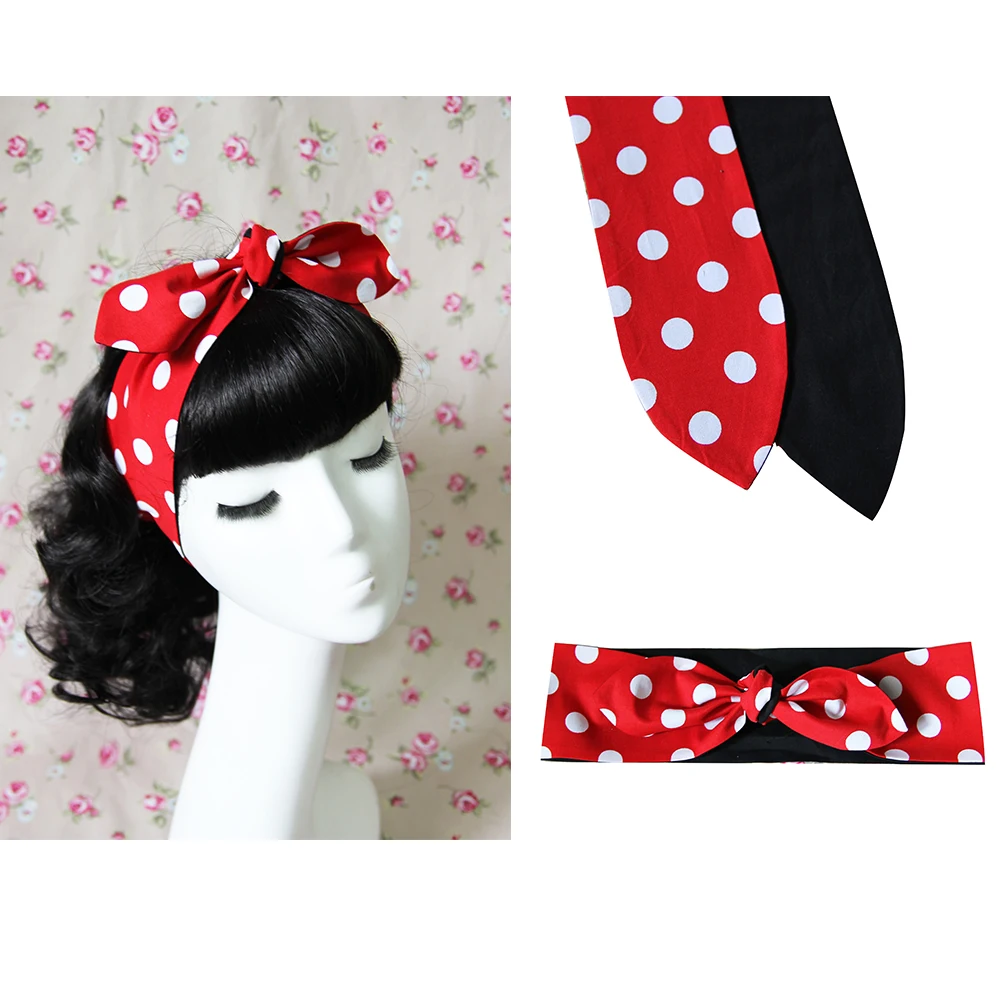 1950s Women Vintage Rockabilly Pin Up Style Red Dots Print Headband