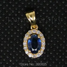 Винтажные овальные 4x6 мм 18 К из желтого золота Алмазы, синий сапфир кулон WP027