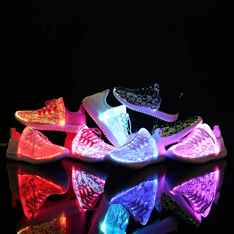 

Size 26-46 Led Fiber Optic Men Casual Shoes for Family USB Recharge Glowing Girls Sneakers Man Light Up Parent-child Shoes