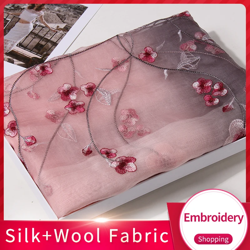 

Silk Wool Scarf Women 2019 Luxury Brand Shawls and Wraps for Ladies Oversize Embroidery Shawl Foulard Chiffon Silk Scarves