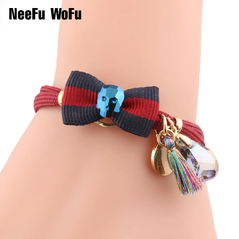 NeeFuWoFu Crystal Tie Rope Bracelets Pulsera Bohemia de Madera Rope