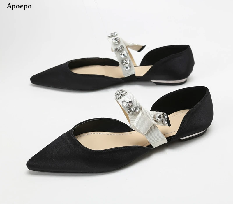 

New Newest Pointed Toe Flat Shoe for Woman 2018 Sexy Crystal Embellished Cutouts Shoes Fashion Sequins Beaded Ballet Flats