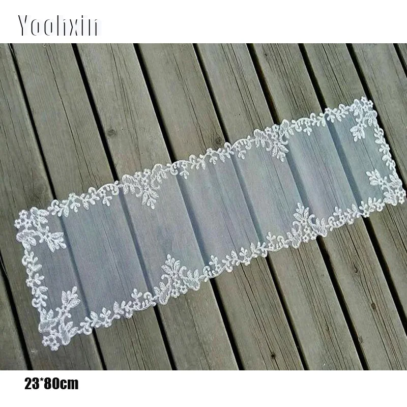 

23*80cm Luxury white floral Embroidery bed Table Runner flag cloth cover Lace tea coffee tablecloth dining hotel Wedding decor