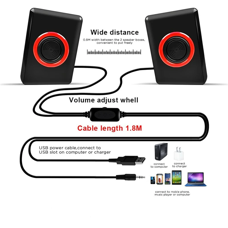 Портативный Компьютерные колонки с стерео бас USB проводной Powered мультимедиа